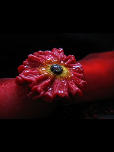 Кольцо-цветок "Алый Мак и роса"