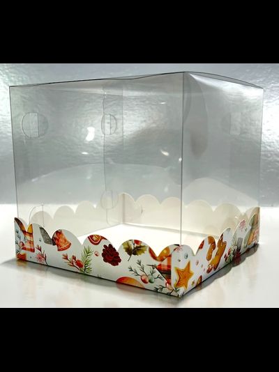 Коробка для торта с прозр. стен. (Елочные игрушки), 150*150*140мм