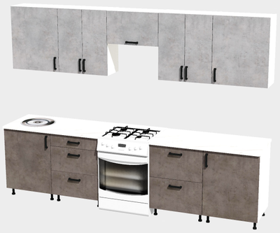 Кухня Эконом 2,4 метра (1200х1200) Цвет: Цемент светлый/Цемент темный