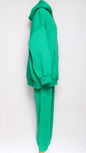 Костюм тройка: худи, брюки, жилет."Теплый с жилетом" зелёный р.52-54