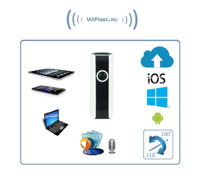 Видеоняня /WiFi IP видеокамера панорамная 180*110* с DVR (fish-BW_v.2), HD (360EyeS)