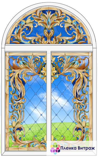 Витражная пленка, витражная пленка самоклеющаяся, пленочный витраж в русском стиле