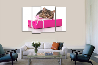 Модульная картина "Котик и подарок"