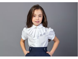 Д 5261 Блузка короткий рукав Жабо с белой отстрочкой р.122-158
