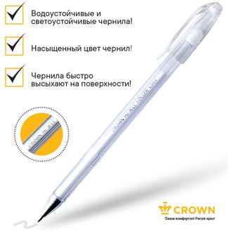 Ручка гелевая Crown &quot;Hi-Jell Pastel&quot;, пастель белая, 0,8мм