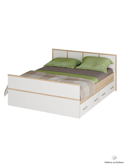 Кровать Сакура Light 1,6 м с ящиками Сонома/Белый (без основания)