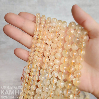 Цитрин облагороженный трещиноватый со шторками, радужкой, шары 8,3-8,7/10,4-10,7 мм, цена за нить 19 см