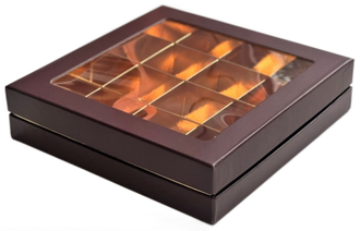 Коробка для 16 конфет ПРЕМИУМ с/о (шоколад/золото), 180*180*45мм