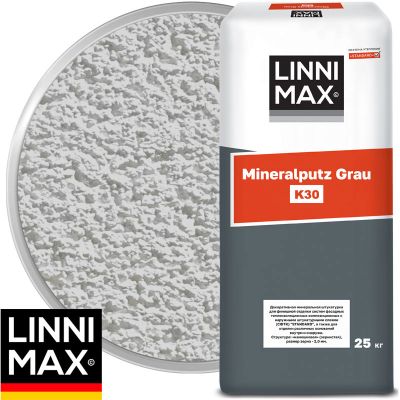 Минеральная декоративная штукатурка LINNIMAX Mineralputz Grau K30 Серая Камешковая 3 мм 25 кг
