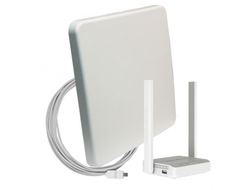 Комплект WiFi 3G/4G - панельная секторная антенна 1700-2700 МГц MIMO 18 дБ со встроенным модемом, USB кабель 10 м, Wi-Fi роутер 2.4 ГГц, LAN-3, кронштейн стеновой