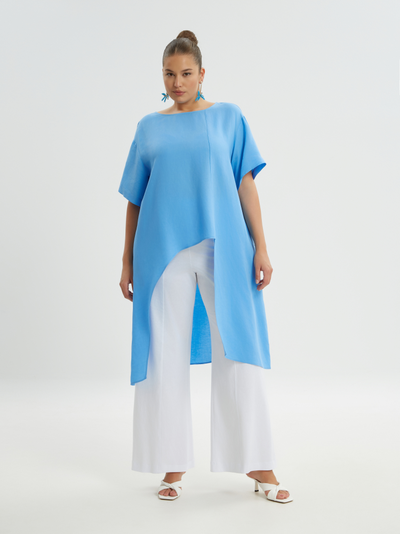 Топ с оригинальным вырезом бирюзового цвета