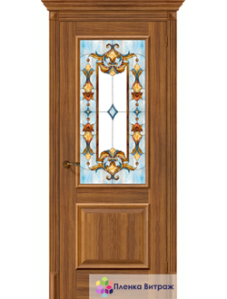 Витражная пленка, витражная пленка самоклеющаяся, пленочный витраж с классическим рисунком в дверь
