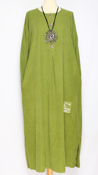 Платье Бохо вельветовое "ПЛАНКА ЗАЩИП ПУГОВИЦЫ" яблоко до р.56