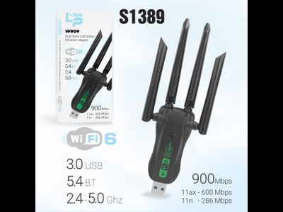 USB Адаптер WiFi6 + Bluetooth WR09 2-диапозона (900Mbps) USB3.0