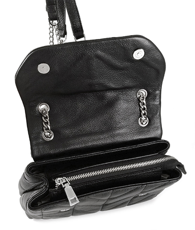 (АРТИКУЛ: 8355/1) СУМКА ЖЕНСКАЯ, НЕБОЛЬШАЯ, НАТУРАЛЬНАЯ КОЖА, ЧЕРНАЯ,  ПЕРЕТЯГИВАЮЩАЯСЯ ЦЕПОЧКА  ЧЕРЕЗ ПЛЕЧО