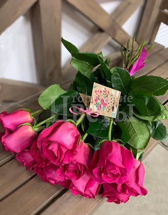 11 розовых роз (70 см)