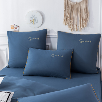 Однотонный сатин постельное белье с вышивкой цвет Серо синий (2 спальное) CH052