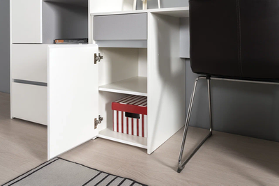 Стол Торонто 12.149 белый шагрень, стальной серый + полка