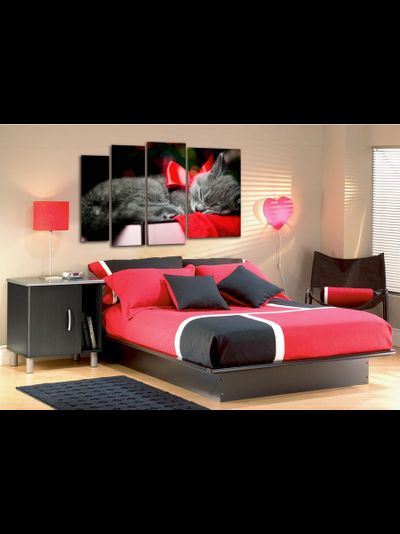 Модульная картина "Кот с красным бантиком"