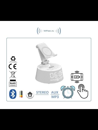 OneDer V02 Bluetooth колонка HiFi СТЕРЕО, с информатором времени/будильник, + модуль беспроводной зарядки, с сенсорным управлением,  с аккумулятором для использования в помещении