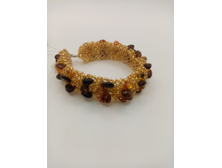 Браслет из Чешского бисера  с янтарем