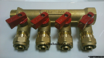Коллектор с шаровыми кранами TIM 3/4 х 16 м/п на 2 3 4 5 выходов
