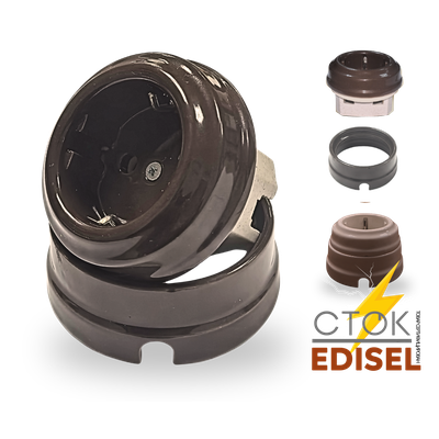 Розетка керамическая коричневая, 16А, с подъемной рамкой