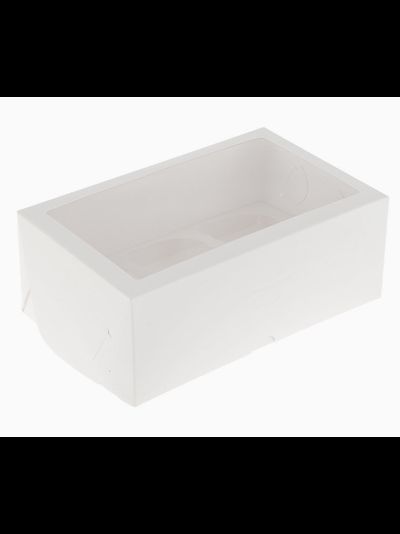 Коробка на 6 капкейков с прямоугольным окном Премиум (белая), 250*170*100мм