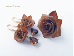 Комплект "Шоколад с коньяком". Позолота 18 карат, цирконы.