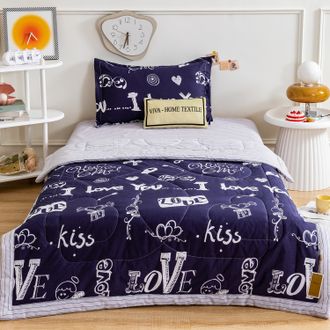 Комплект постельного белья Сатин со стеганым одеялом цвет Love Kiss 100% хлопок OBK013 размер 150*210 см(180*220 см)