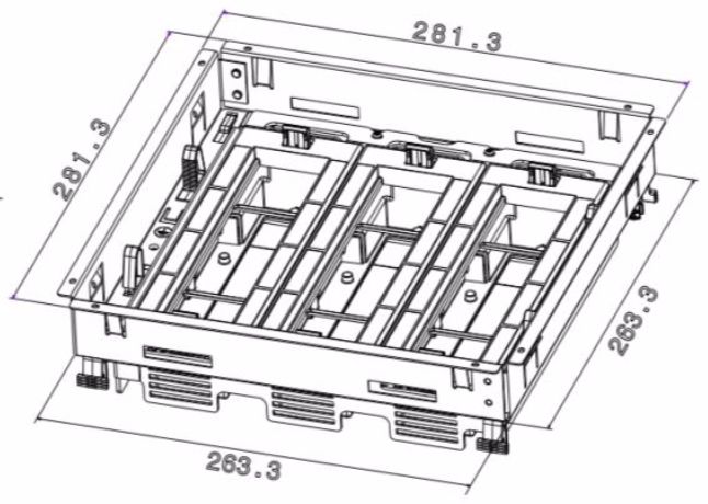 Размеры комплекта горизонтального суппорта напольной коробки 24 модулей Legrand 088022