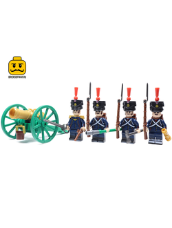 4 артиллериста французской армии с пушкой, наполеоновские войны 1812
