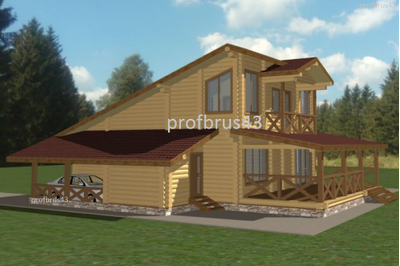 Дом-баня из оцилиндрованного бревна ДБ-23, площадь 226 м2