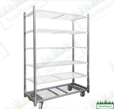 Тележка из проволочной сетки основание на колесах 1350х565х1900, с 4 направляющими (траверса)