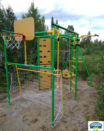 Детский уличный металлический комплекс 7 зеленый-желтый + гнездо 60 см