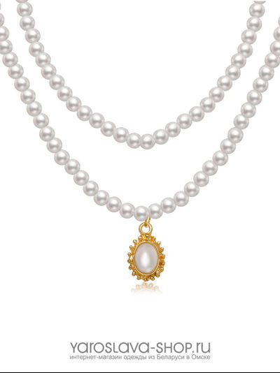 Модель: АЛ-200.Колье жемчужное в две нити с подвеской