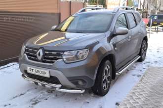 Защита порогов с алюм. площадкой 51 мм (НПС) RENAULT Duster 2021-. Арт. RDU-21-220301.00