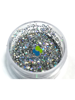 Блёстки глиттер Silver Holographic Серебро Голография 0,6 мм вес 10 г