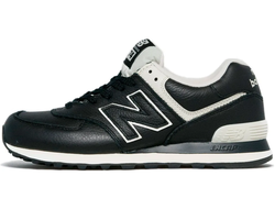 New Balance 574 Leather White Black с мехом