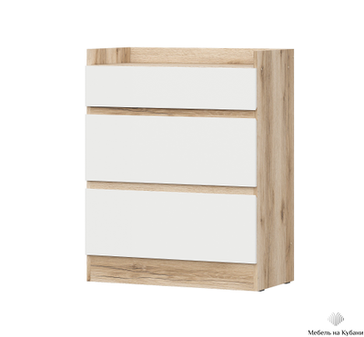Брауни Комод 3 ящика Дуб Делано/Белый