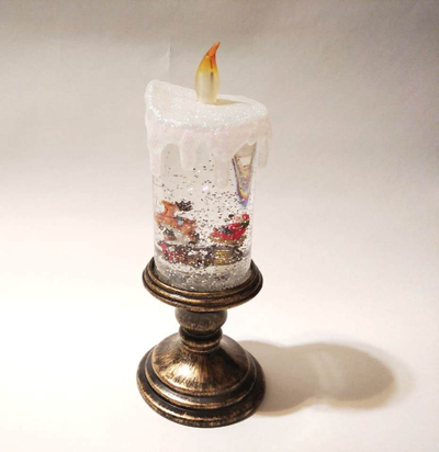 LED Свеча новогодняя музыкальная, USB кабель,  28*11*11см, ТИП: Дед мороз в санях с оленями/ Дед Мороз с подарком