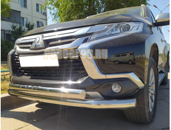 Защита переднего бампера двойная с двумя подгибами d76/75х42 для Mitsubishi Pajero Sport (2016-2021)