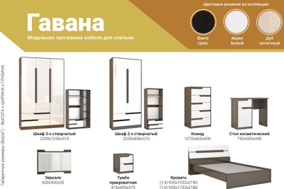 Спальный гарнитур Гавана вариант 1 Дуб молочный (ТЭКС)