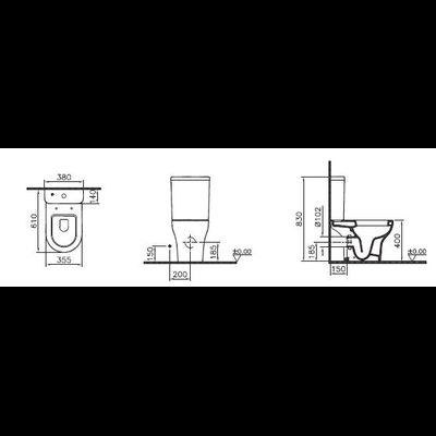 Комплект унитаза VitrA Zentrum Open-back, 60 см, (с сиденьем микролифт), 9012B003-7204