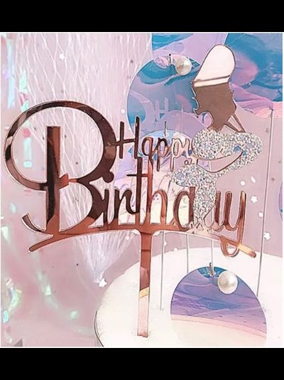 Топпер акриловый "Happy Birthday Русалка" (роз. золото)