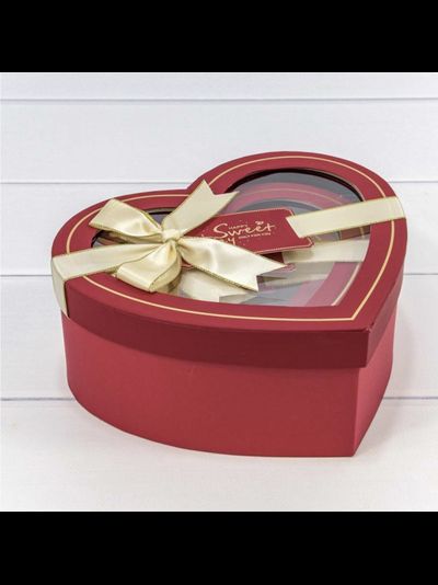 Коробка подарочная "Сердце" с окном и бантиком (красная), 16,2*14,3*6см