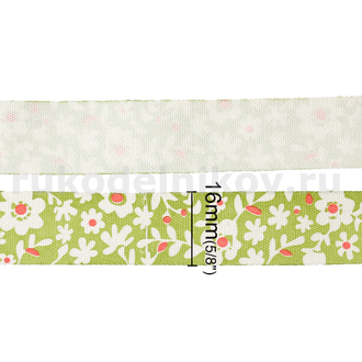 лента хлопчатобумажная "Цветы", ширина-16 мм, цвет-темно-зеленый, отрез-1 метр