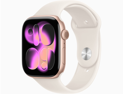 Apple Watch Series 11 46mm Rose Gold Aluminium Case with Starlight Sport Band S/M