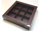 Коробка для 9 конфет с прозр. кр. (шоколад), 155*155*30мм