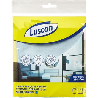 Салфетка хозяйственная Luscan д/стекол и зерк микрофиб 230г 30х30см голубая